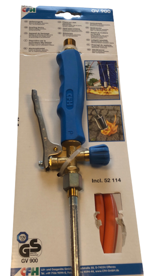 Ergonomischer Handgriff des PZ 6500 mit integriertem Gasregulierventil und Hebel für das energiesparende Sparventil zur präzisen Flammensteuerung.